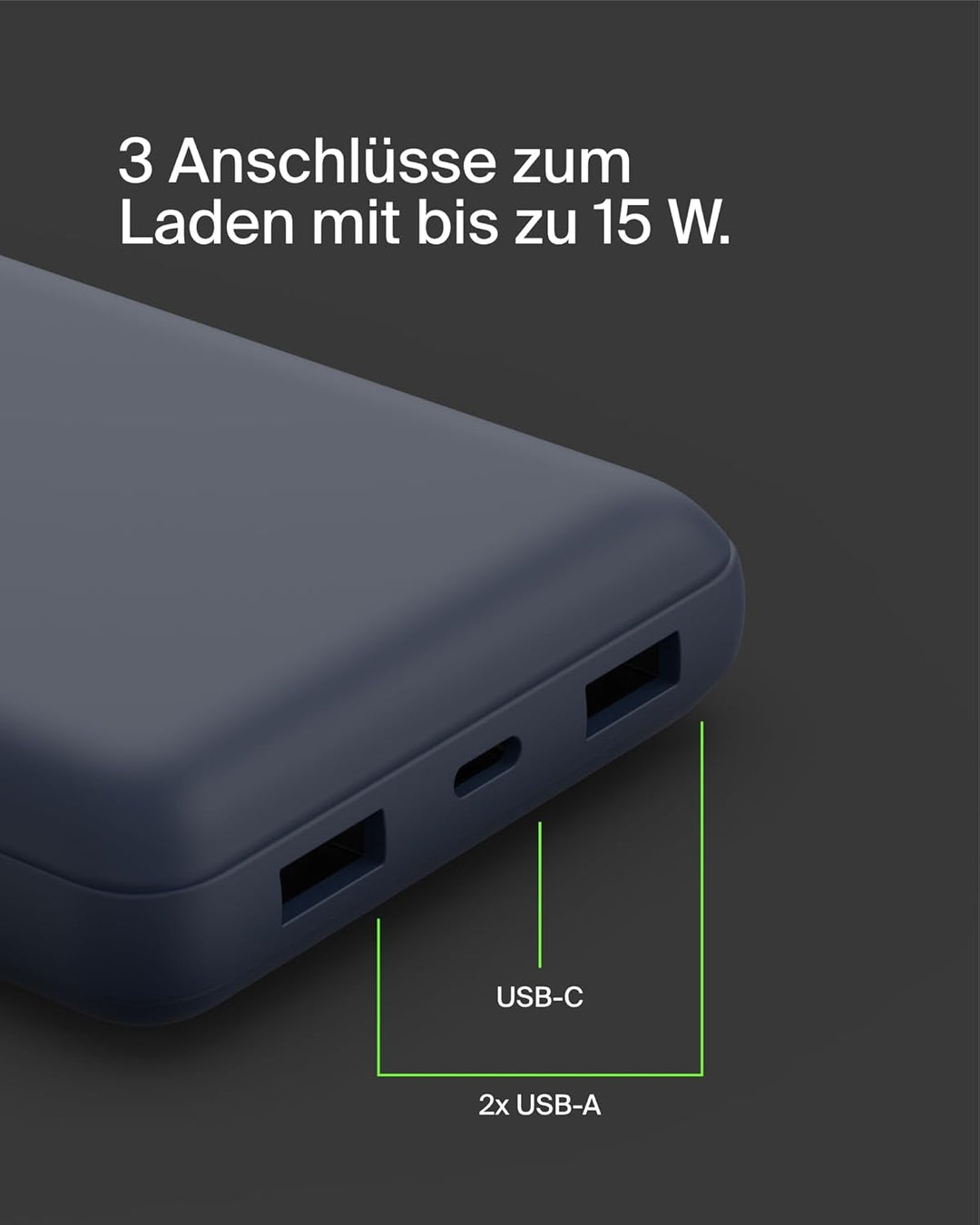 Belkin tragbares USB-C-Ladegerät, 20.000 mAh, 20K Powerbank mit USB-C-Ein-/Ausgang und 2 USB-A-Ansch