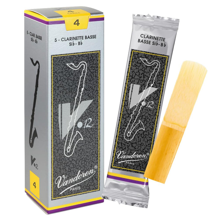 Vandoren CR624 V12 Blätter für Bassklarinette, Stärke 4, 5 Stück, Stärke 4