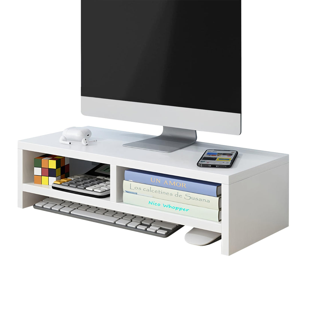 Monitorerhöhung Weiss Aus Holz Monitorständer mit 2 Ablagefächern Bildschirmerhöhung Computer Monito
