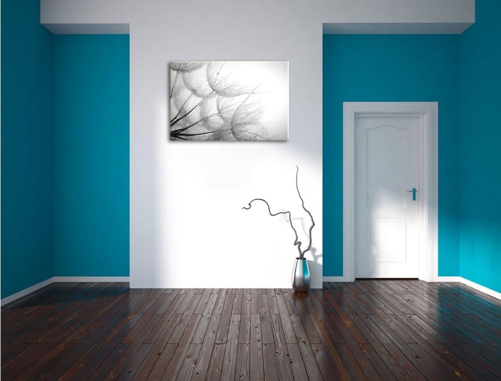 Pixxprint Tropfen bedeckte Pusteblumen als Leinwandbild/Grösse: 100x70 cm/Wandbild/Kunstdruck/fertig