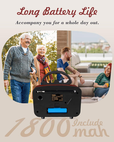 RUNUS J-180 AM/FM/SW Retro Radio mit Bluetooth 5.0, Nostalgie Radio Klein mit 1800mAh Akku, Unterstü