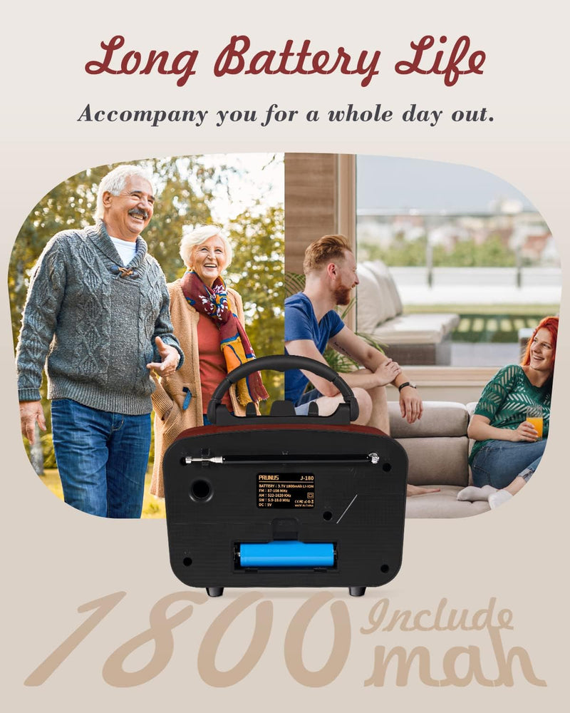 RUNUS J-180 AM/FM/SW Retro Radio mit Bluetooth 5.0, Nostalgie Radio Klein mit 1800mAh Akku, Unterstü