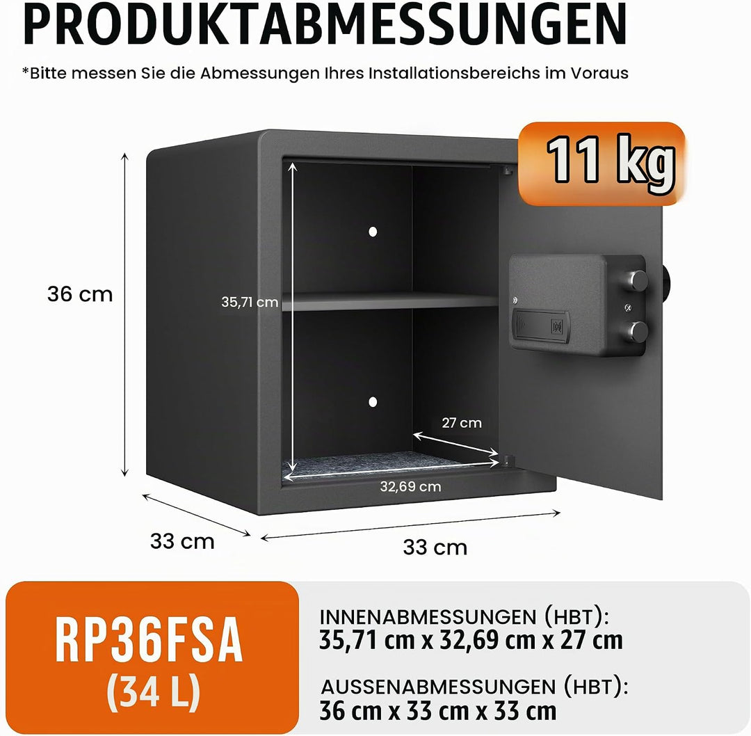 RPNB Biometrischer Tresor, Hintergrundbeleuchtete Touchpad, Kleiner Tresor für Zuhause mit Notfall-U