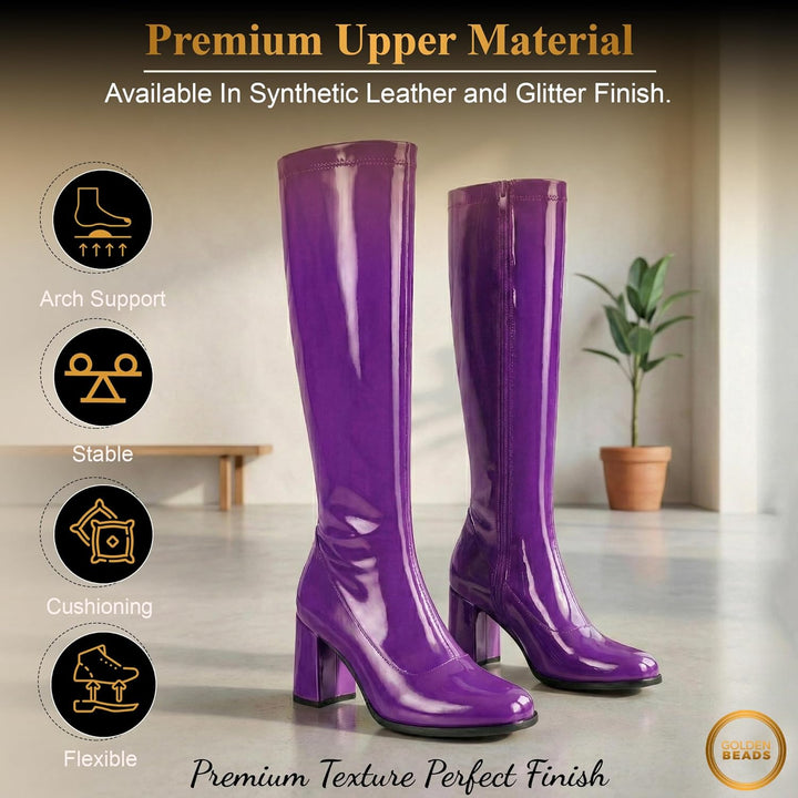 Damen-GoGo-Stiefel, 1960er/70er-Retro-Look, Grösse EU 36-47,5 36 EU Violett, 36 EU Violett