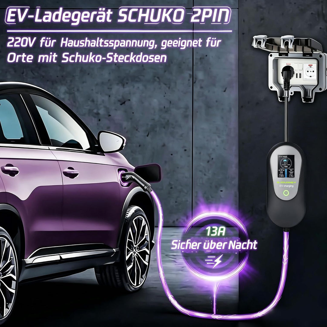 Ladekabel Elektroauto Typ 2 Schuko 10M【8-13A,1-phasig】 Tragbares EV Ladekabel Typ 2 Schuko Ladegerät