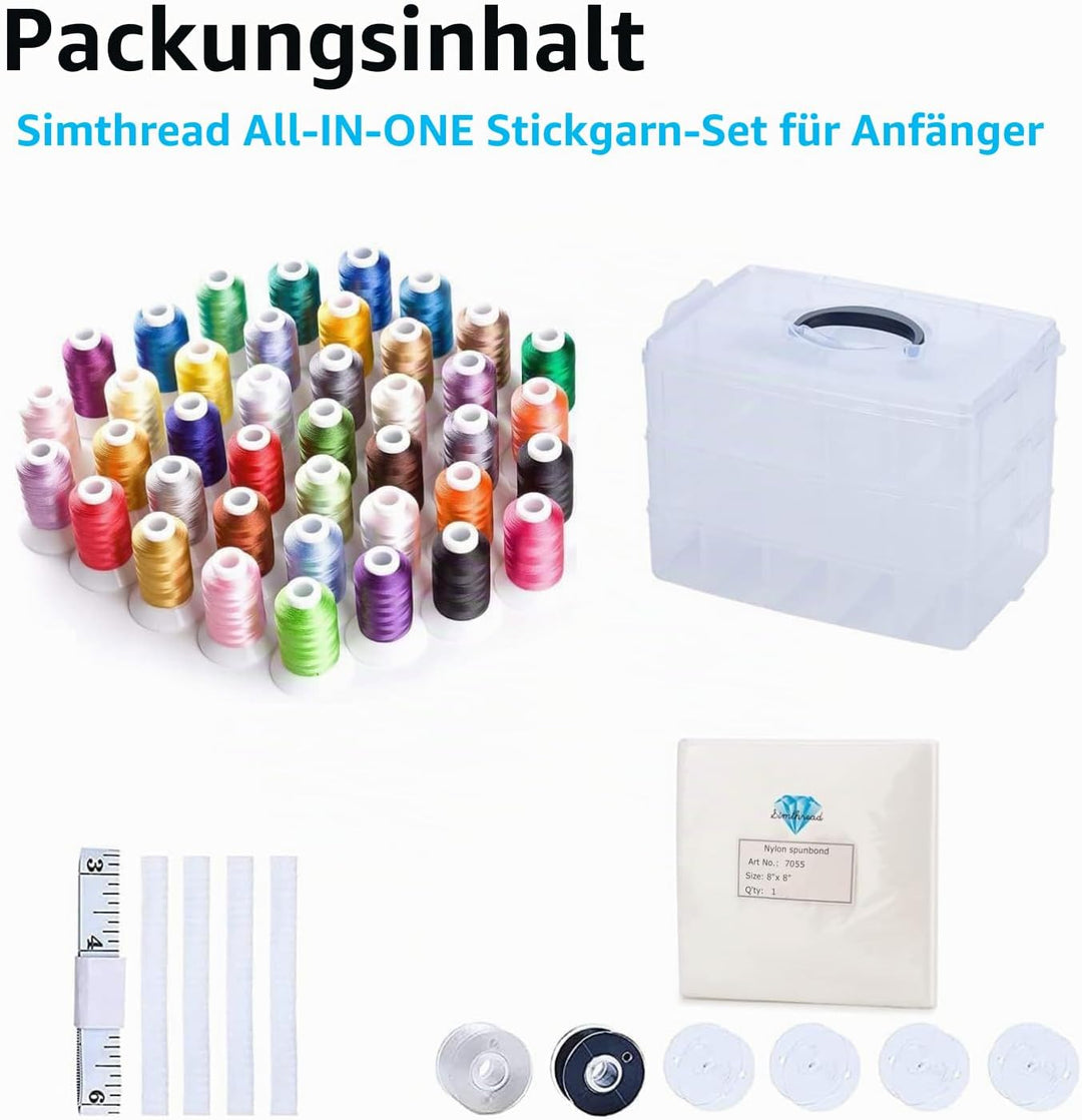 Simthread Maschinen-Stickgarn aus Polyester, 63 Farben, mit Kunststoff-Aufbewahrungsbox für Stickere