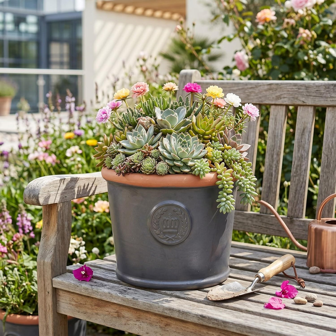 Pflanzgefäss Blumentopf Übertopf Krone Steinzeug glasiert Weiss Grau Türkis 34cm 45cm absolut Frostf