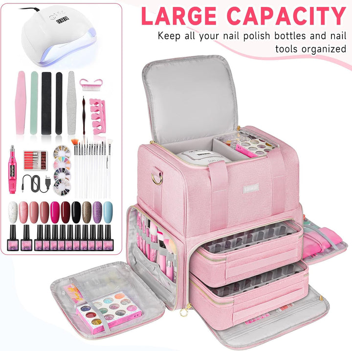 Nagellack Organizer Tasche,Doppelschichtige Nagellack Aufbewahrung Tasche für 80 Flaschen (15 ml) un