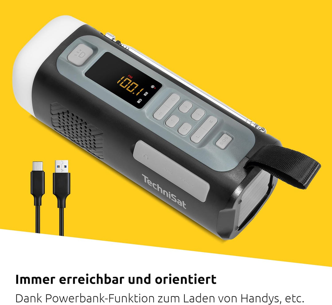 TechniSat Viola Kurbelradio – Notfallradio mit Solar und Kurbel, 4500 mAh Akku, UKW/FM, Bluetooth, L