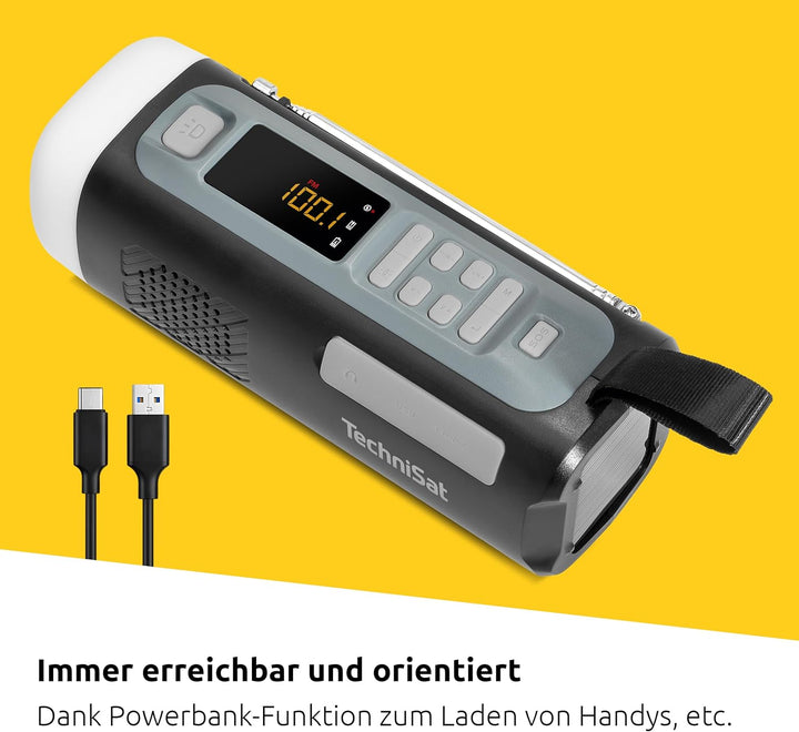 TechniSat Viola Kurbelradio – Notfallradio mit Solar und Kurbel, 4500 mAh Akku, UKW/FM, Bluetooth, L