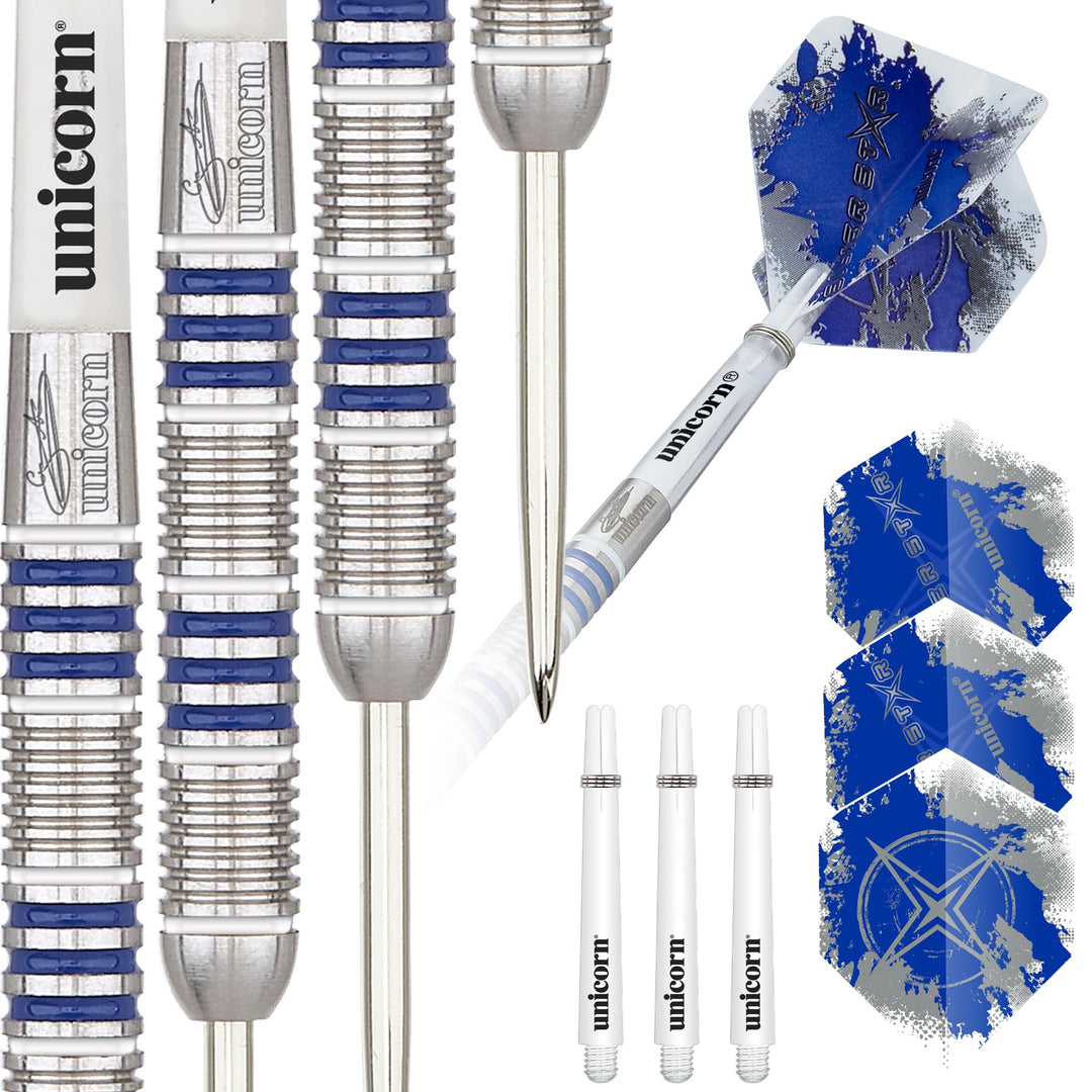 Unicorn Steel Tip Darts Set - Gary 'The Flying Scotsman' Anderson Silver Star - 80% Natural Tungsten