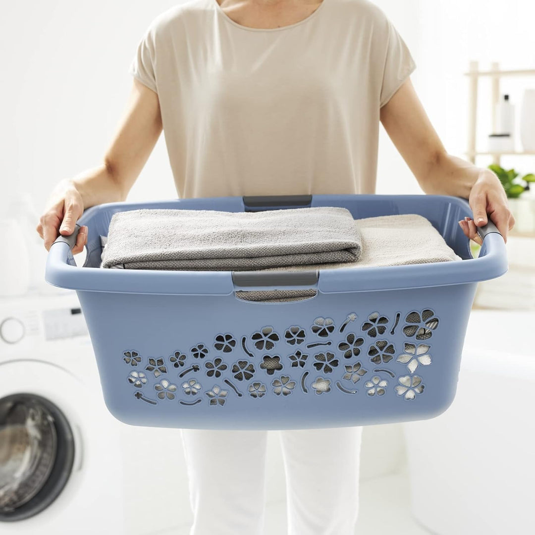 Rotho 3er-Set Wäschekorb Flowers 50l, Kunststoff (PP) BPA-frei, blau, 3x50l, (65,1 x 49 x 26,2 cm),