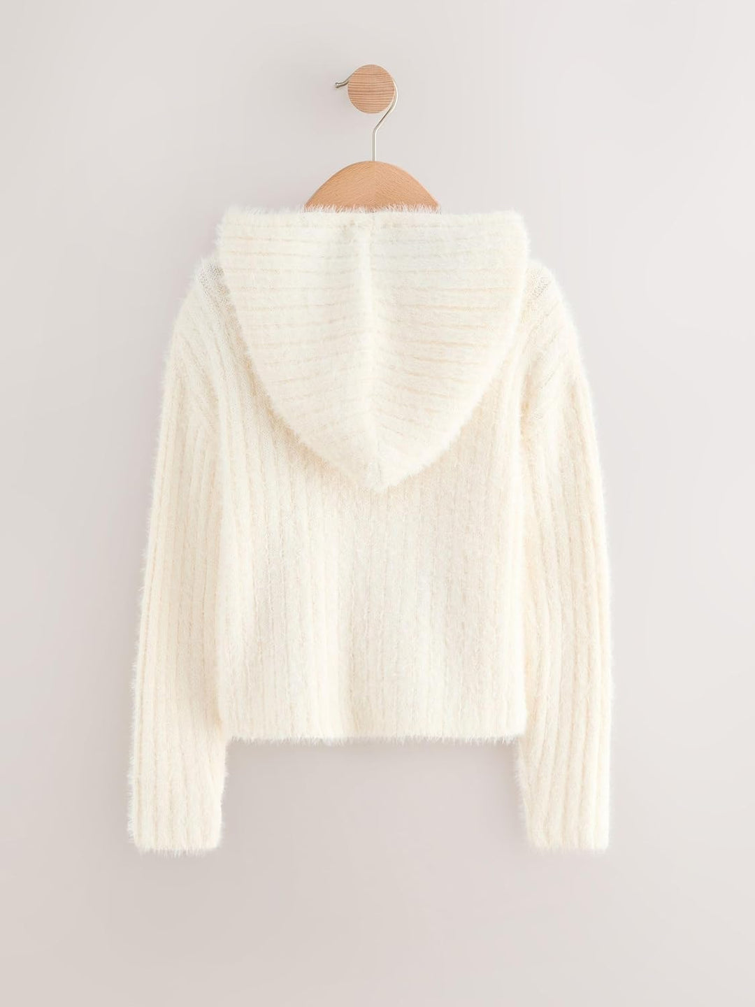 NEXT Mädchen Flauschige Kapuzenjacke mit durchgehendem Reissverschluss 98 Ecru, 98 Ecru
