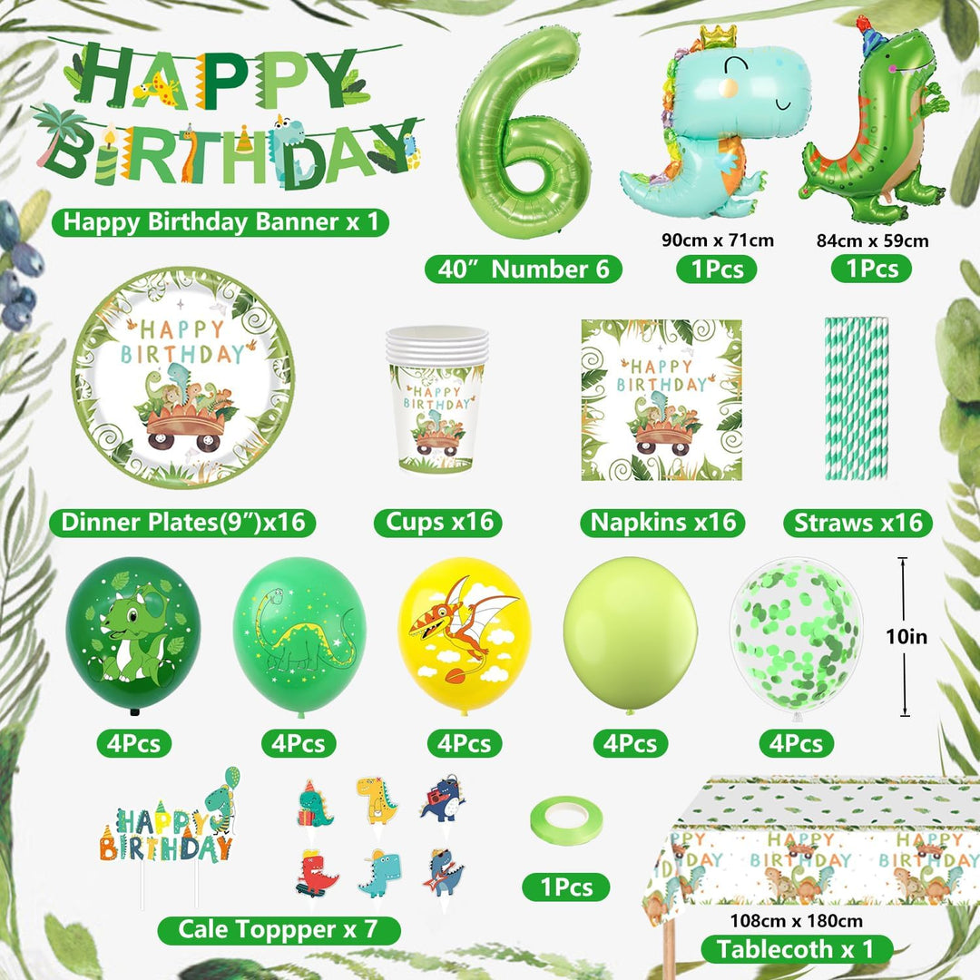 Dino Geburtstag Deko 6 Jahre, Dinosaurier Partygeschirr Set, Geburtstagsdeko 6 Jahre Junge, Dinosaur