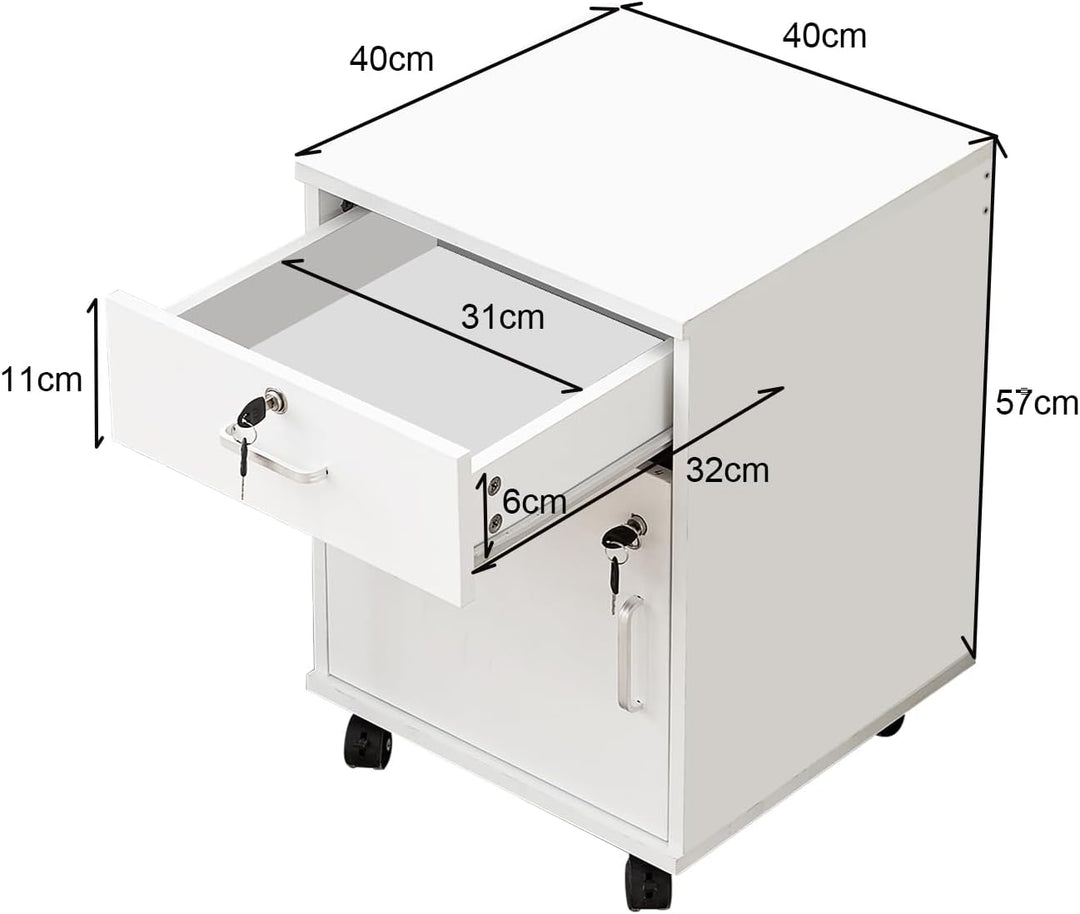 ZBAOLTO Rollcontainer mit 1 Schubladen 1 Tür，Rollcontainer Abschliessbar，Aktenschrank, Büro-Aktensch