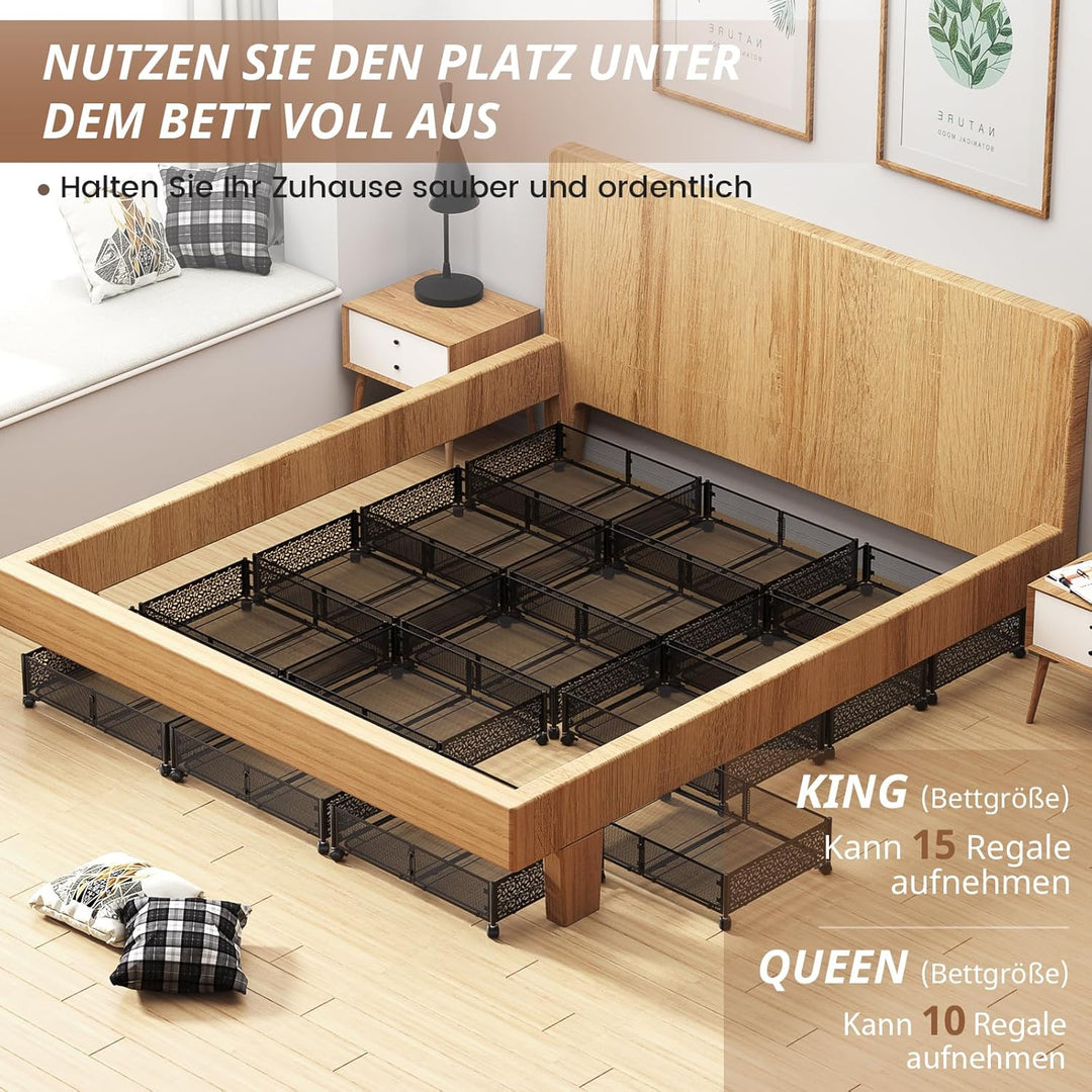 PHINOX Unterbett-Aufbewahrungsbox mit Rollen, 2 Stück faltbare Metall-Unterbettkommode zur Kleiderau