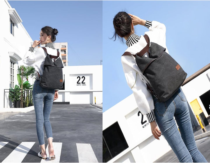 Travistar Damen Canvas Schultertasche Rucksack Gross Handtasche Vintage Damen umhängetasche Anti Die
