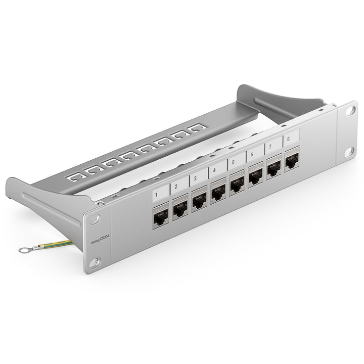 deleyCON 8 Port CAT7 Patchpanel SET Patchfeld Verteilerfeld Modular 1 HE 10" Zoll Rackeinbau + 8x CA