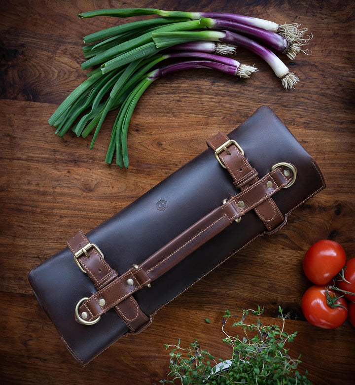 Angus Stoke Messertasche extra gross aus Büffelleder für Köche – Premium Echt-Leder Kochmesserrolle