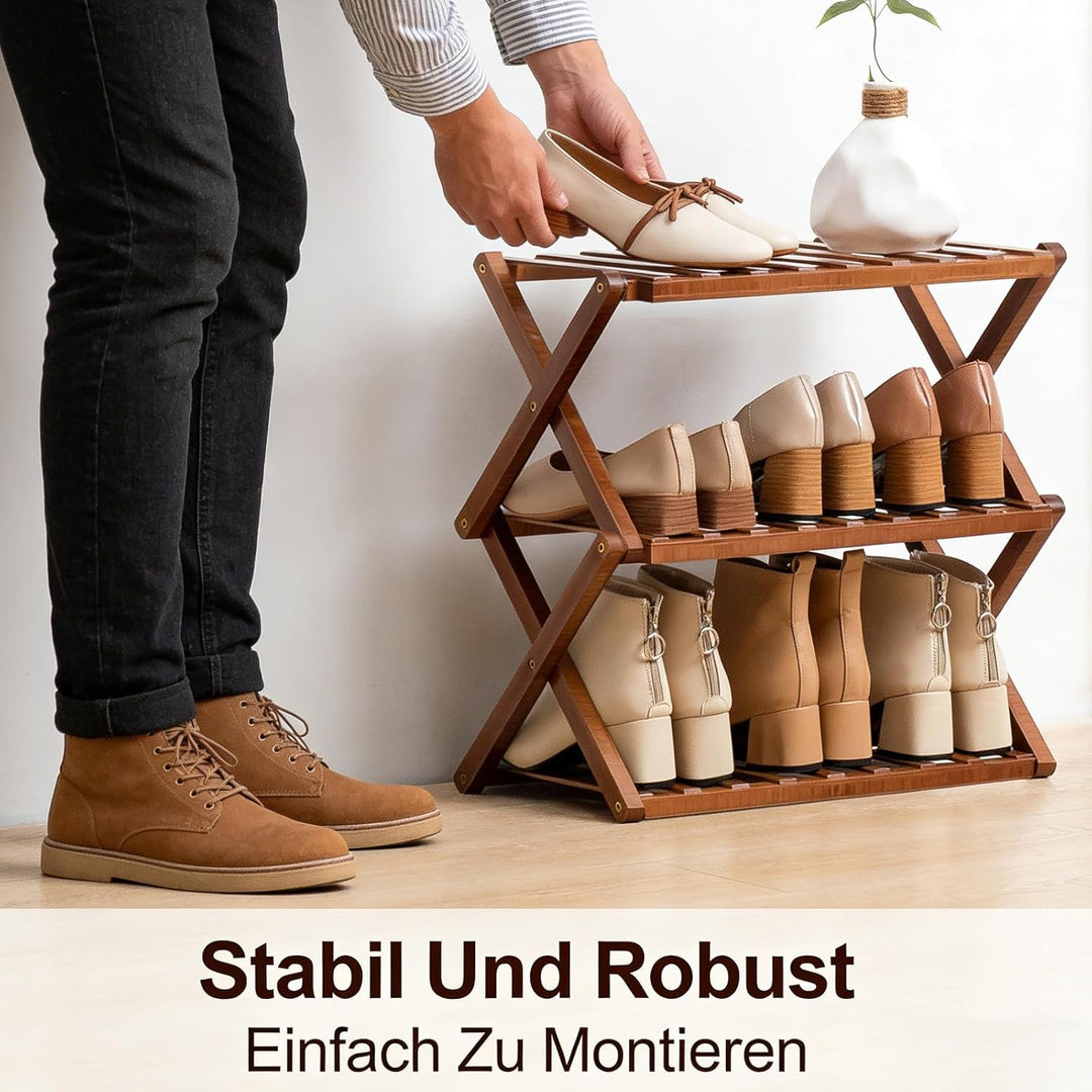 3 Ebenen Faltbares Schuhregal, Schuhregal Platzsparend Holz, Freistehendes Schuhregal für Eingangsbe