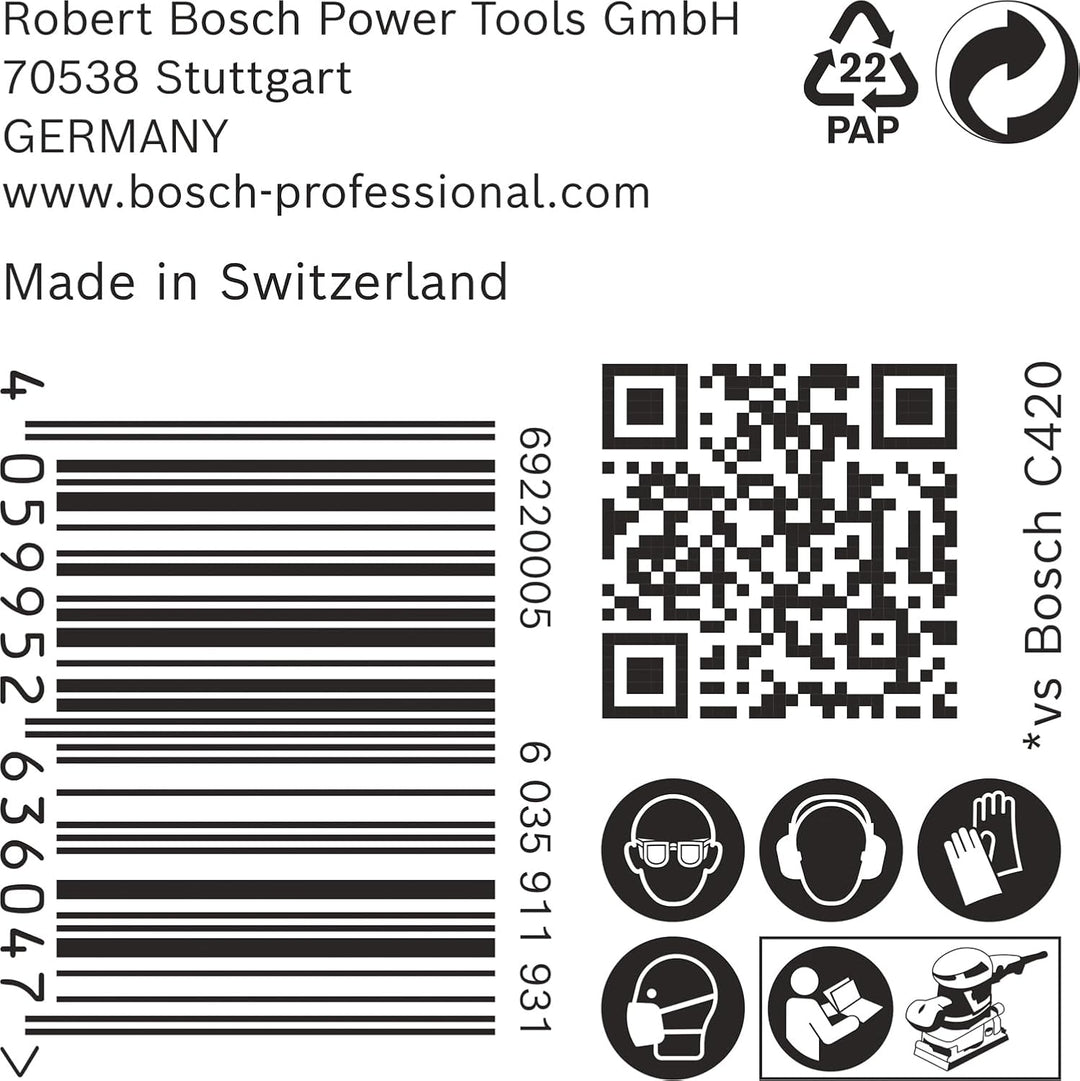 Bosch 50x EXPERT C470 Schleifpapier mit 6 Löchern (für Farbe auf Holz, Hartholz, Ø 115x107 mm, Körnu
