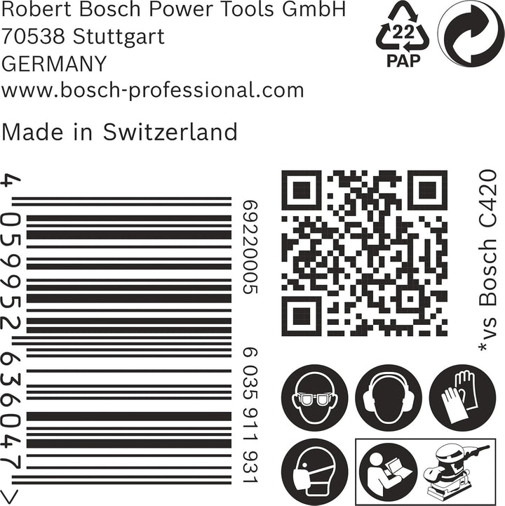 Bosch 50x EXPERT C470 Schleifpapier mit 6 Löchern (für Farbe auf Holz, Hartholz, Ø 115x107 mm, Körnu