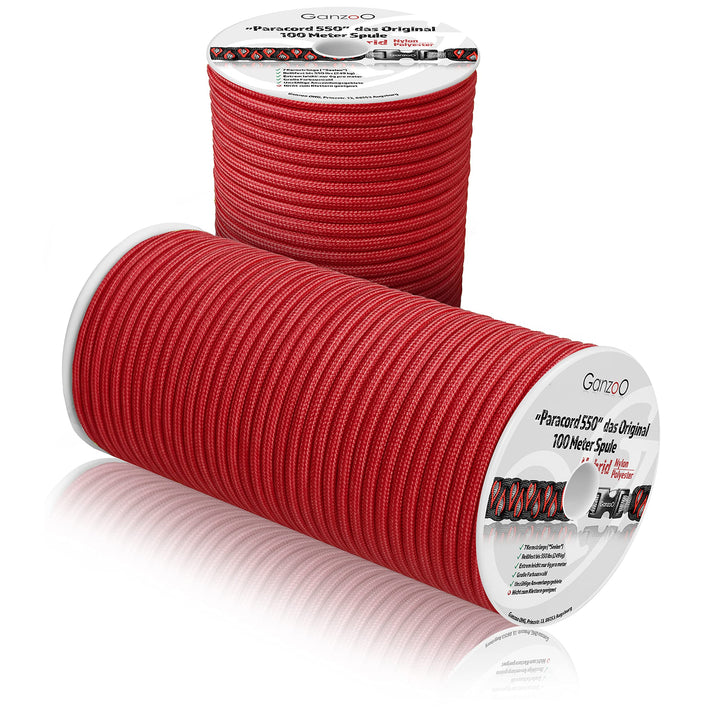 Ganzoo Paracord 550 Seil Rot/Typ Hybrid für Armband, Leine, Halsband, Nylon/Polyester Hybrid-Seil, N