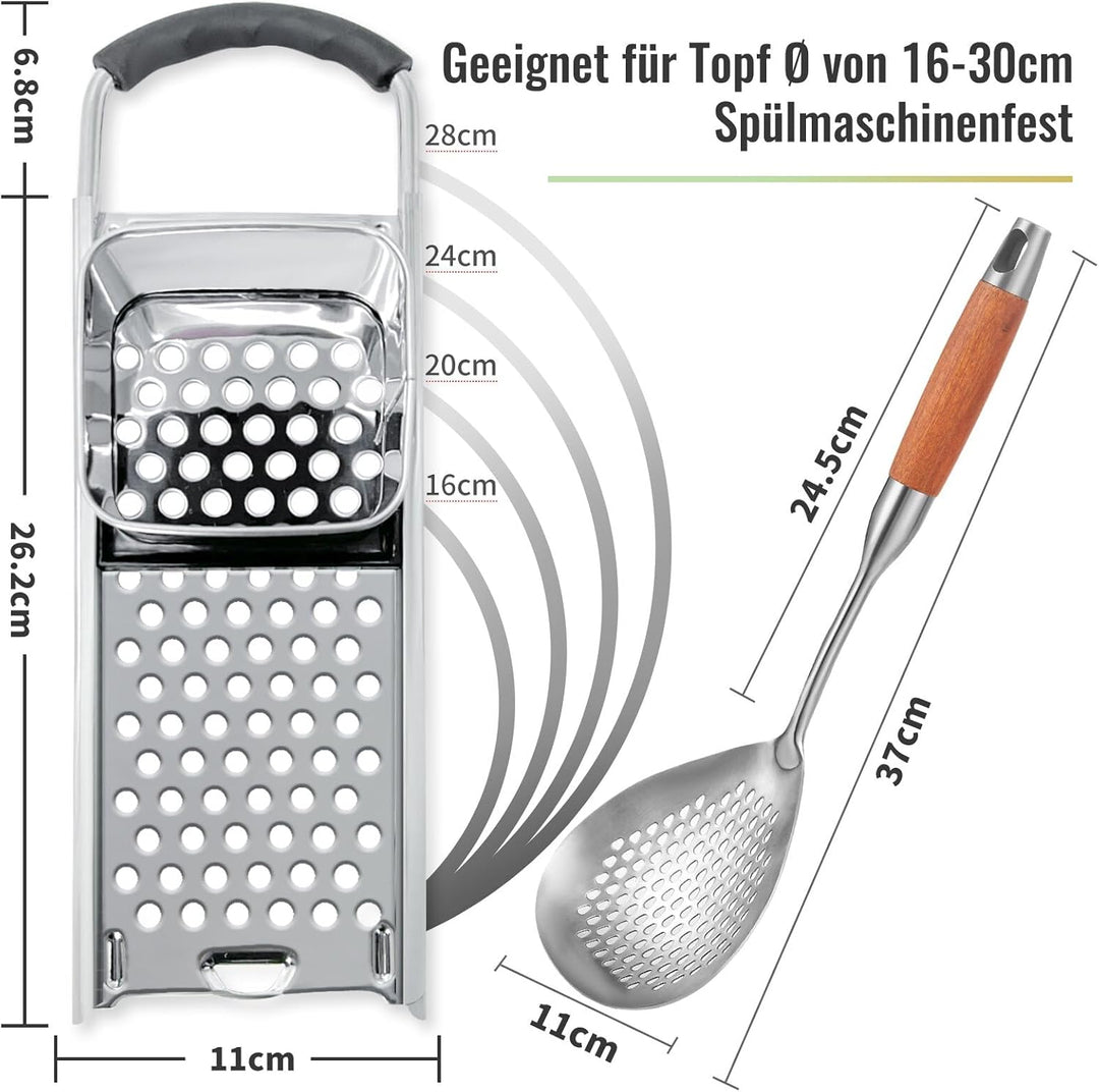 SPEENSUN Spätzlehobel+Schöpflöffel [Topf Ø von 16-30cm] mit Gummigriff Spülmaschinenfest,Spätzlereib