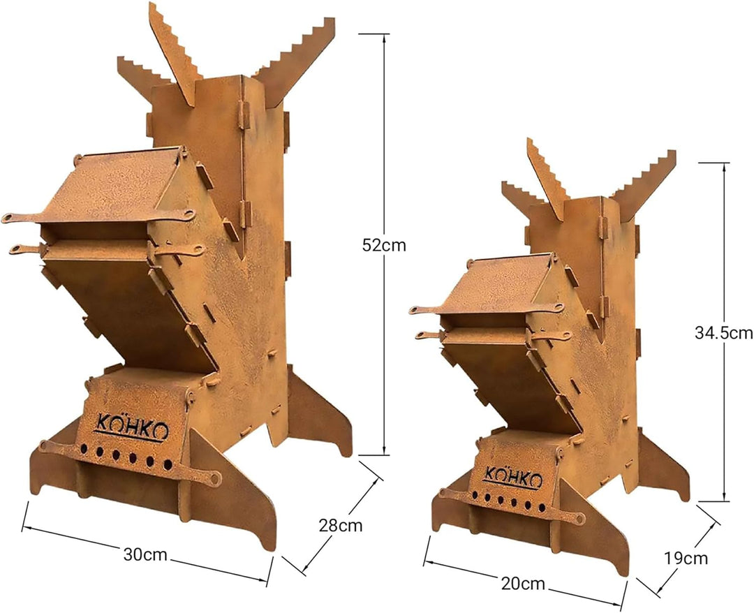 Köhko® Raketenofen S Rocket Stove Campingofen aus 3 mm Cortenstahl Outdoor für BBQ grill Camping mul