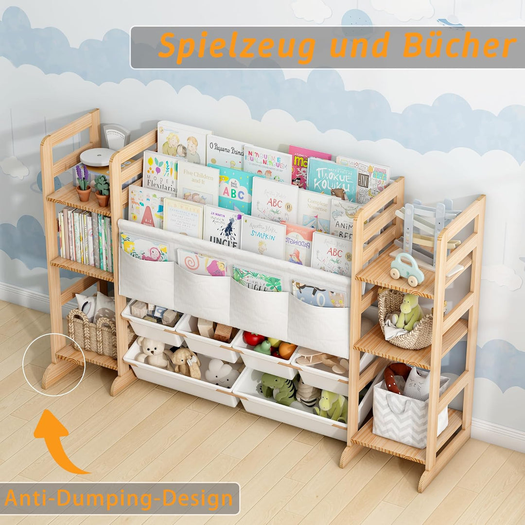 Kinderregal mit 6 Herausnehmbaren Aufbewahrungsboxen, 6 offenen Fächern und Oxford-Stoff Fächern, Bü