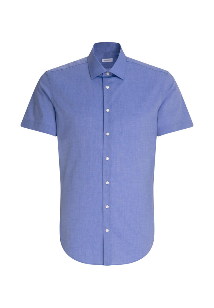 Seidensticker Herren Business Hemd Shaped Fit Kurzarm Businesshemd 37 Blau (Mittelblau 14), 37 Blau
