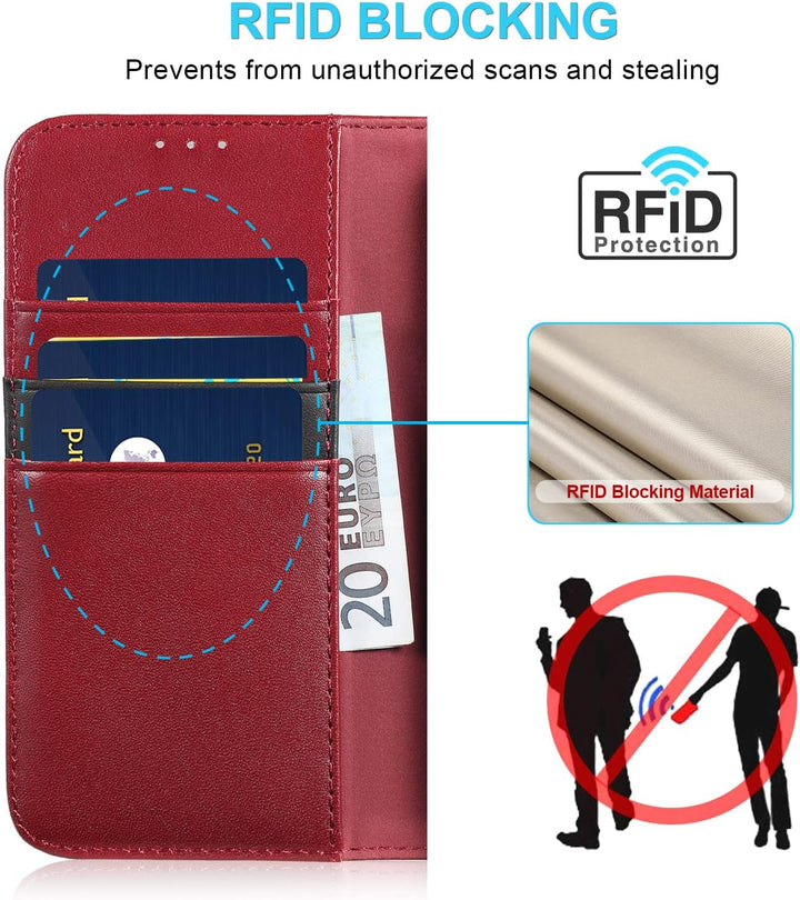 LENSUN Echtleder Hülle für iPhone XS, iPhone X Handyhülle [Echtes Leder][Magnetverschluss][RFID Schu