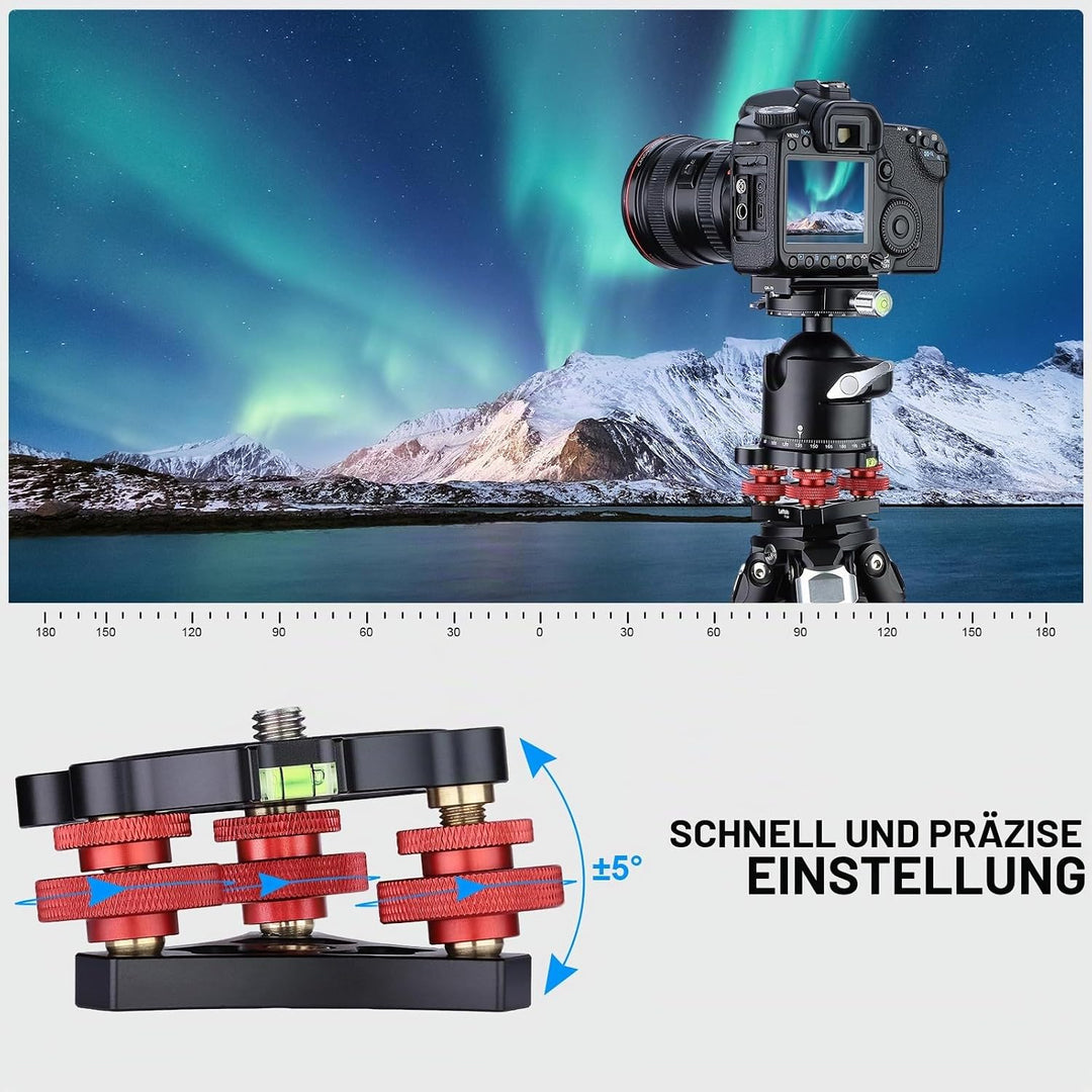 Stativ Nivellierständer mit +/-5 Grad Präzisions-Einstellhalterung für Panoramakopf Kugelkopf Videok