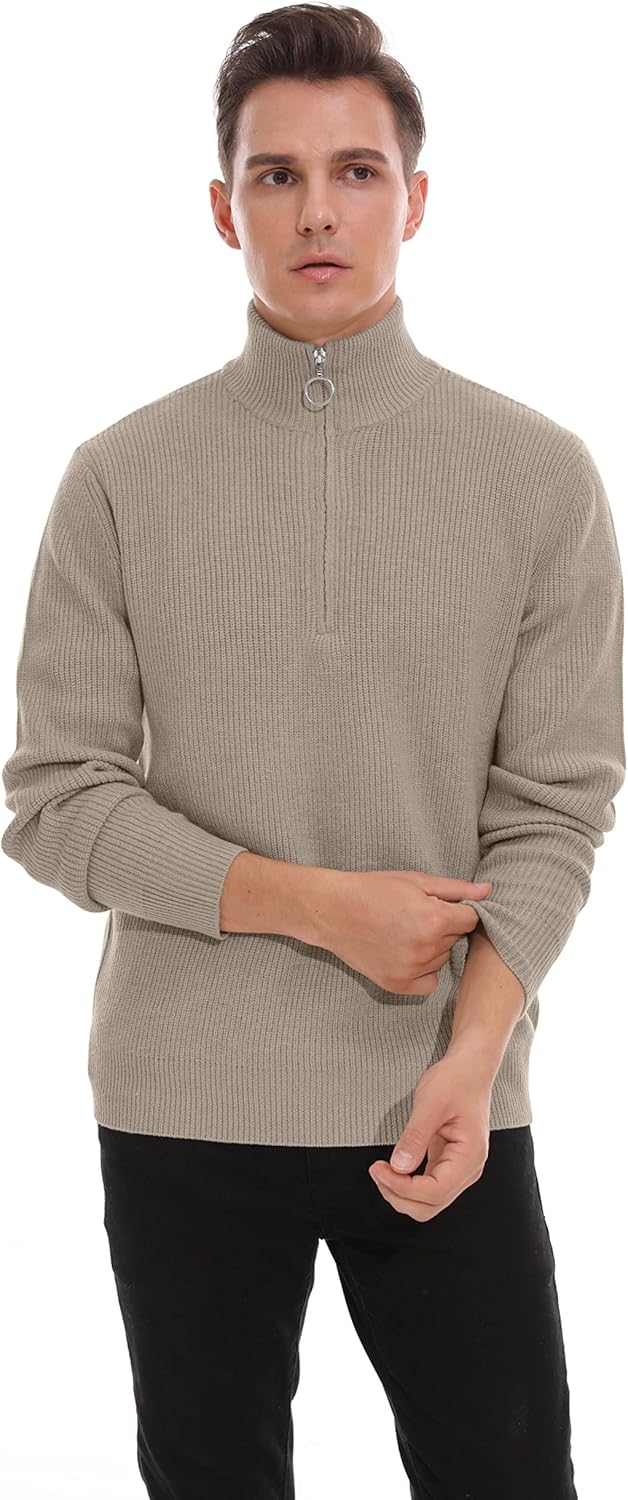 Hisir Pullover Herren Strickpullover 1/4 Zip Pulli Männer, Bequem Weich Warmer Winter Pullover für M