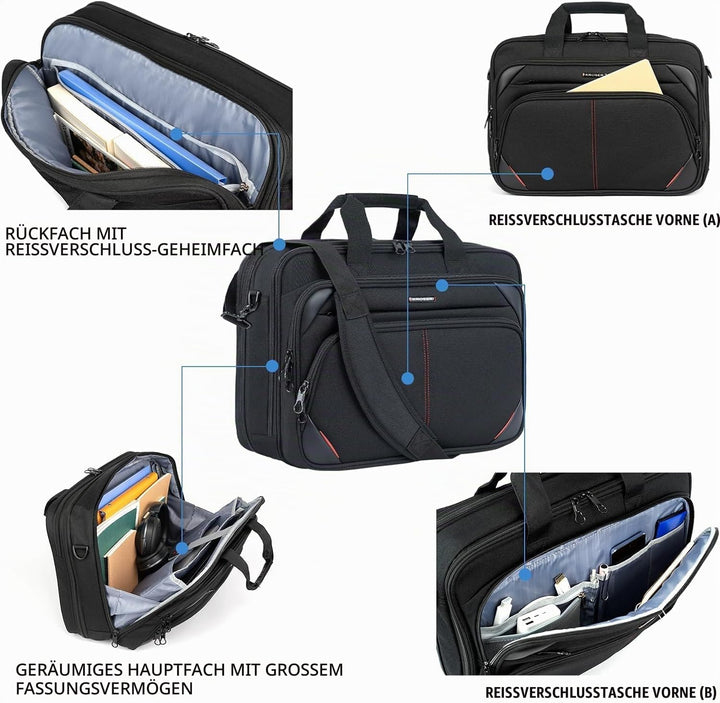 KROSER Laptoptasche 17,3 Zoll Premium Laptop Aktentasche, erweiterbar wasserabweisend Laptop Schulte
