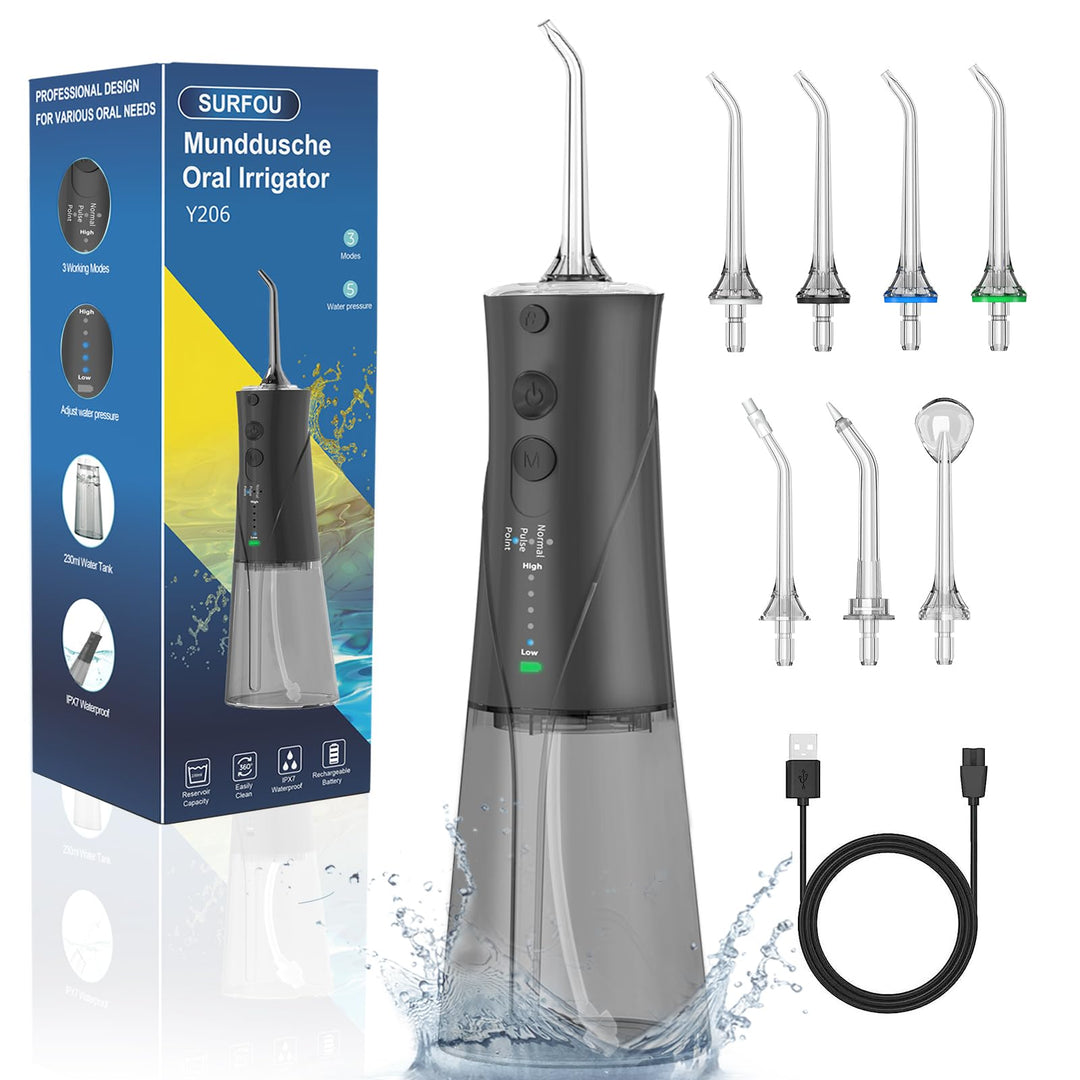 SURFOU Munddusche Kabellos, Elektrische Zahnseide Oral Irrigator Zahndusche Wasser Zahnreiniger, Zah