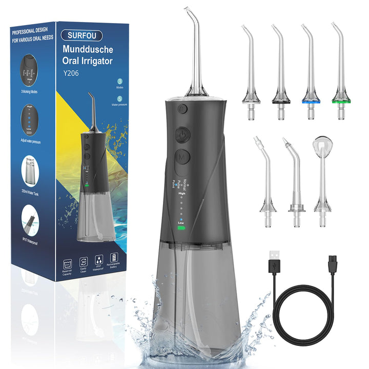 SURFOU Munddusche Kabellos, Elektrische Zahnseide Oral Irrigator Zahndusche Wasser Zahnreiniger, Zah