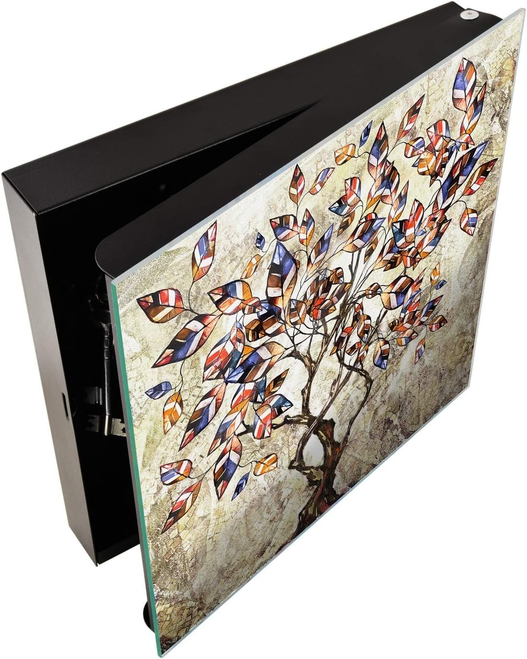 Dekorative Key Box mit magnetischer, trocken abwischbarer Glastafel K14 Weltliche Motive: Baum der F