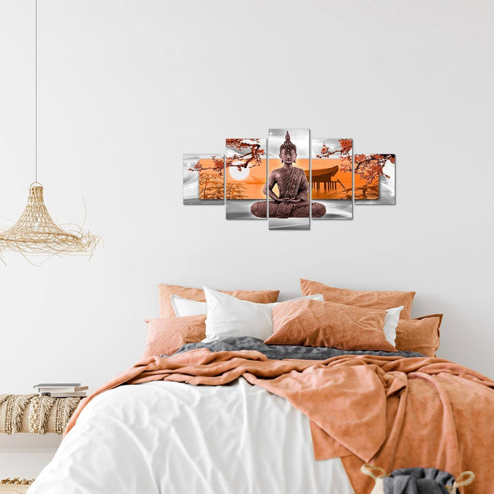Runa Art Wandbilder Buddha Feng Shui 5 Teilig Bild auf Vlies Leinwand Deko Wohnzimmer Schlafzimmer K