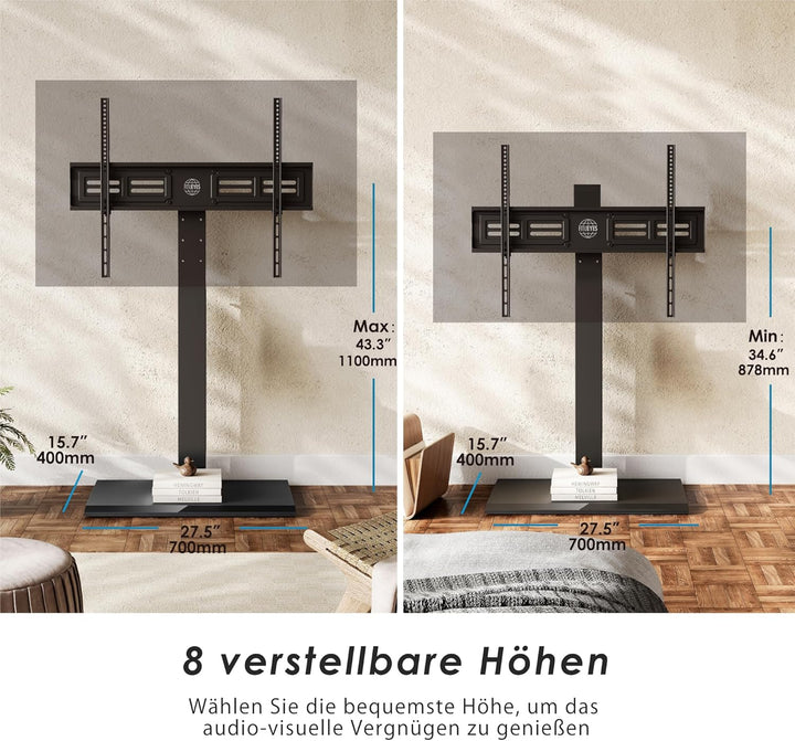 FITUEYES TV Bodenständer mit Eisenbasis TV Standfuss TV Ständer Fernsehstand höhenverstellbar schwen