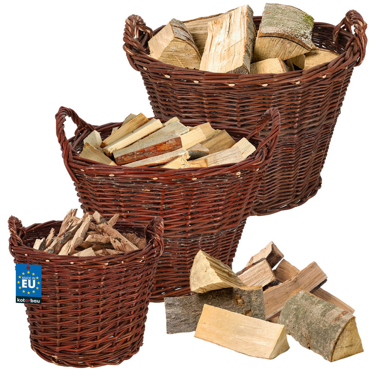 KOTARBAU® 3er Set Weidenkorb mit Griffen - ø 30 cm/ø 40 cm/ø 50 cm - Blumen Korb - Aufbewahrung von
