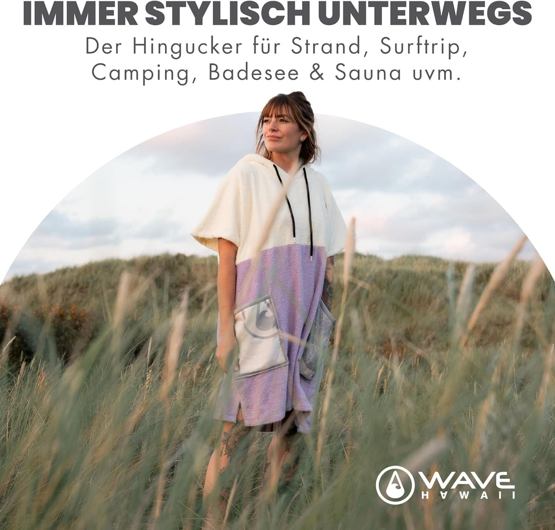 WAVE HAWAII Poncho Peniche Surfponcho 95% Baumwolle Badeponcho für Körpergrössen von 145-175 cm Umkl
