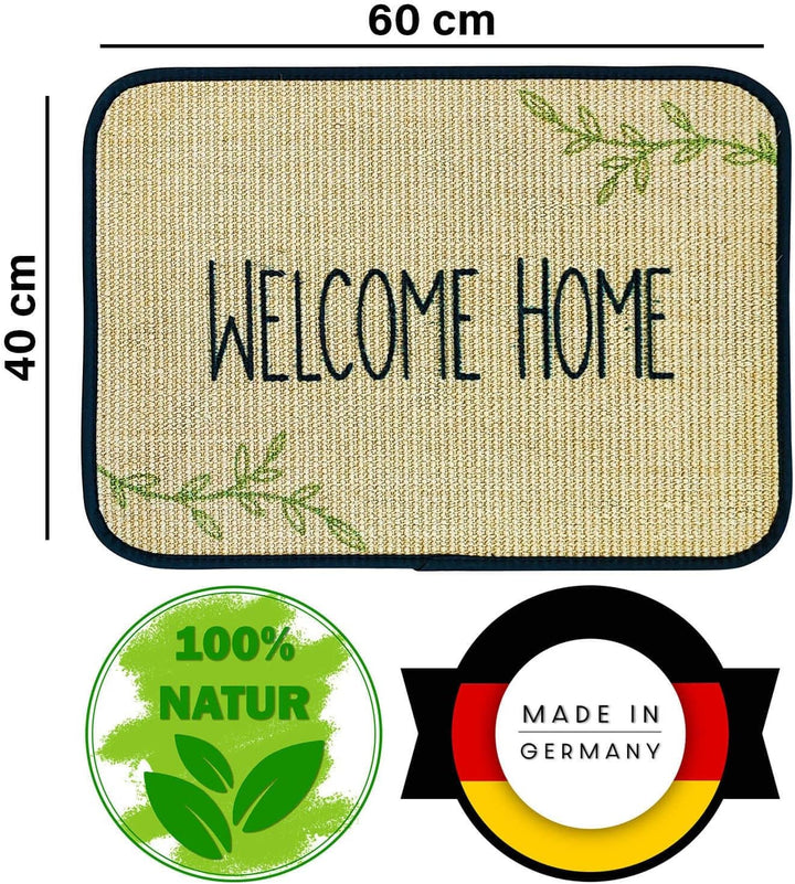 WohnDirect Eco-Sisal Fussmatte 40x60 - Fussmatte 100% Sisal - rutschfeste Türmatte Welcome - Kratzma