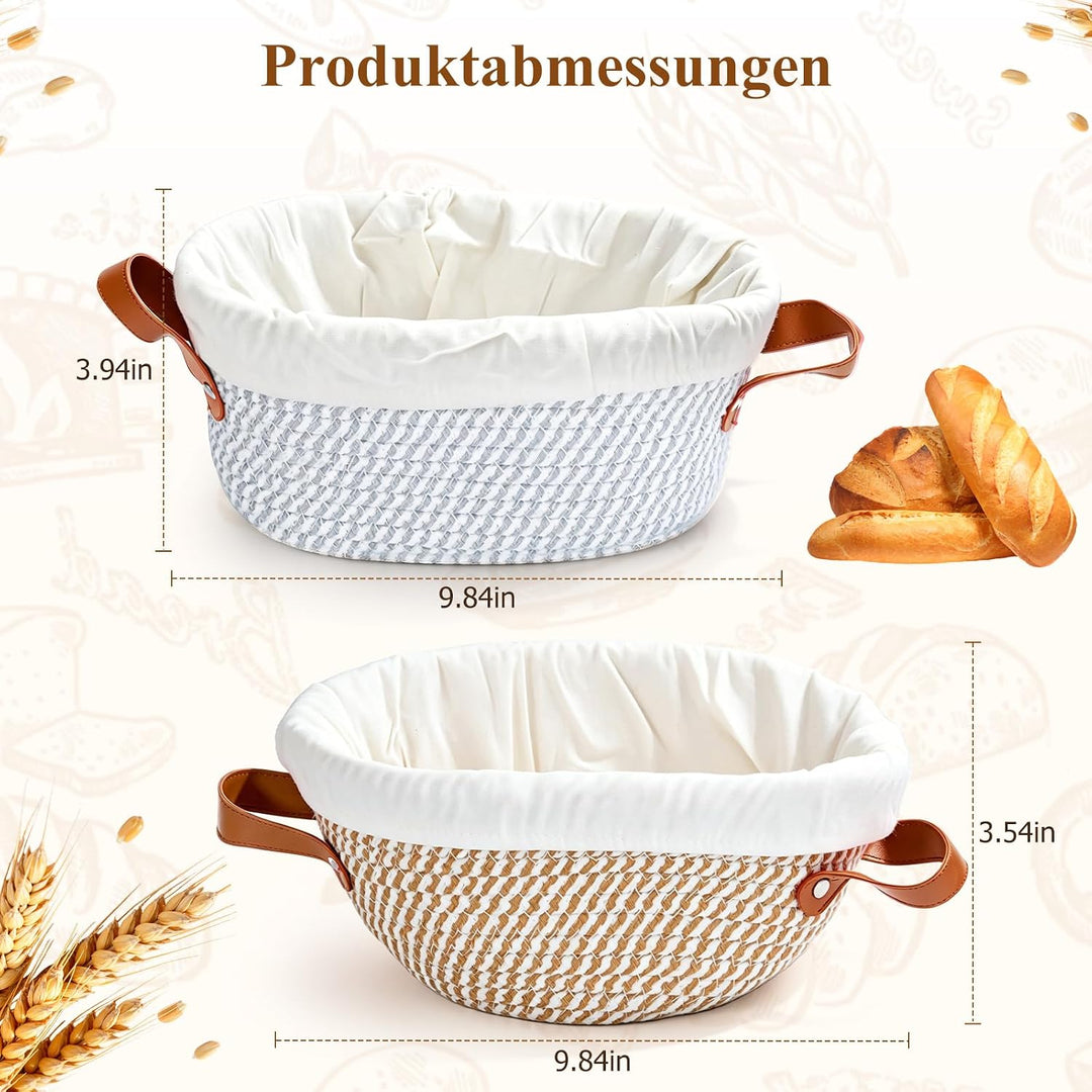 Gärkörbchen Sauerteig Starter Set, 2 Gärkorb (25cm Ovale & 23cm Runde), Brotbackset mit Sauerteig-Gl