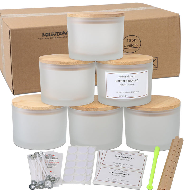 MILIVIXAY Packung mit 6 Kerzengläsern mit Bambusdeckeln und Kerzenherstellungs-Kits, Kerzenglas mit
