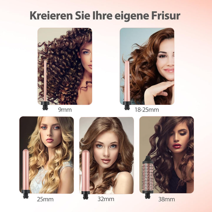 Lockenstäb 5 in 1, Keramik Lockeneisen mit Multifunktion Lockenbürste, Lockenstabe mit Verschiedenen