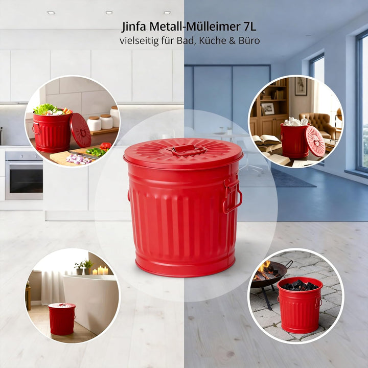 Mülleimer Kinderzimmer kleiner Metalleimer Blecheimer mit Deckel | Rot | Ø 21,5 cm, Höhe 21,5 cm, 7