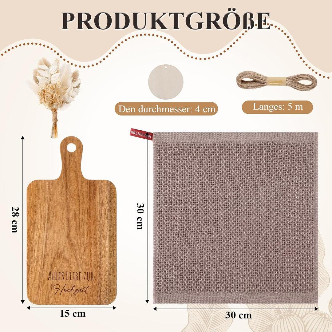Xuniea Hochzeitsgeschenke für Brautpaar Holz Schneidebrett Baumwolle Küchentuch Mini Getrockneten Bl