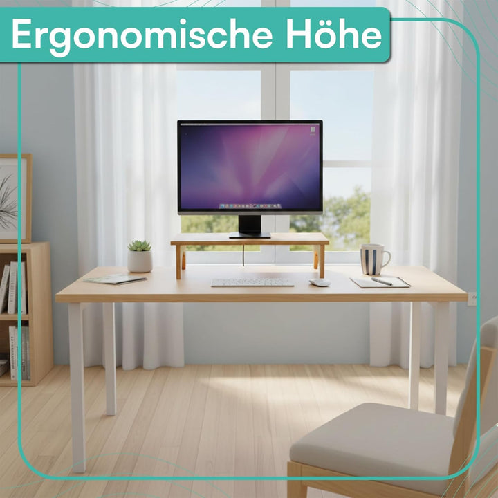 pixly® Monitorständer Bambus 40x24x10,5 cm Bildschirm Tisch ergonomische Monitorerhöhung nachhaltige
