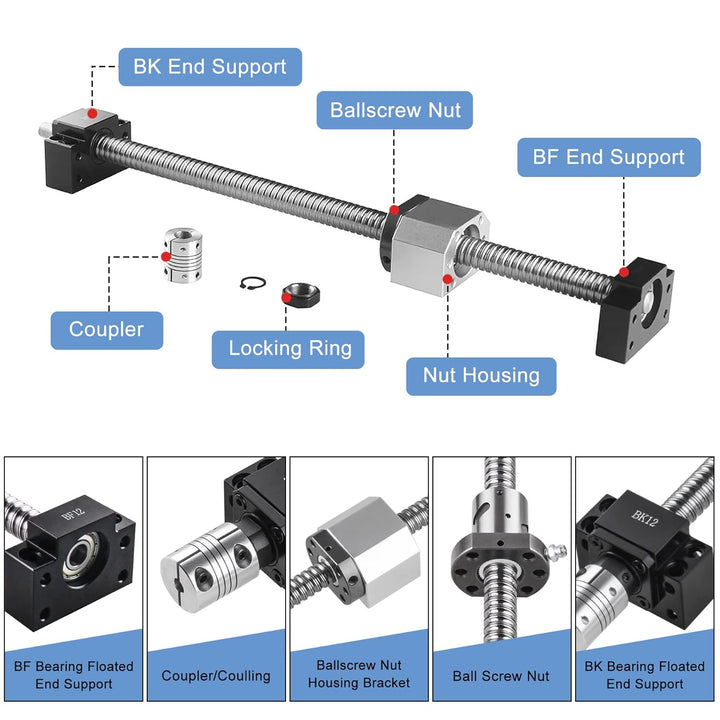 CNCMANS Kugelumlaufspindel SFU1605 1200mm Edelstahl Gerollte ballscrew mit BK12 / BF12 Endunterstütz